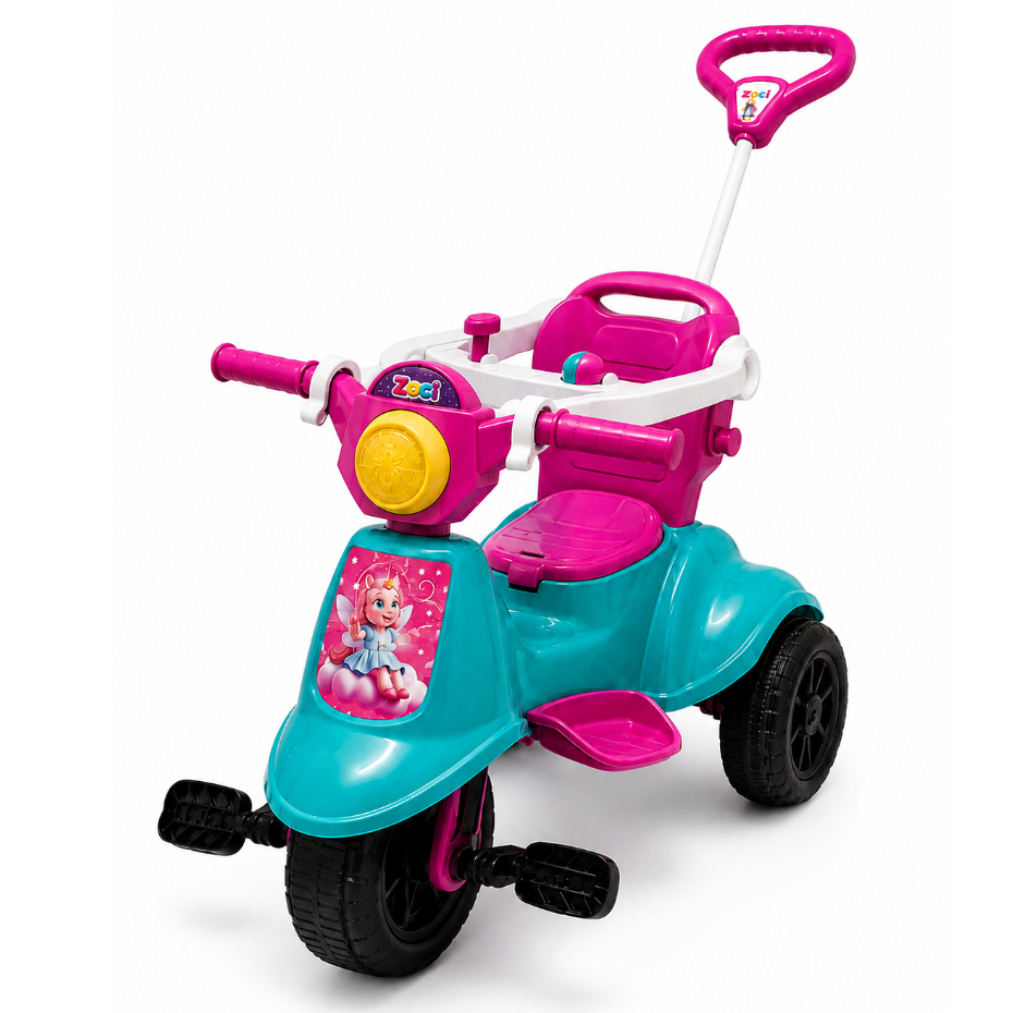 Carrinho De Passeio Triciclo Avespa Motoca Zociella C/ Pedal Apoio de Pé e Haste