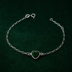 Pulseira Coração Verde Prata 925 Feminina Delicado