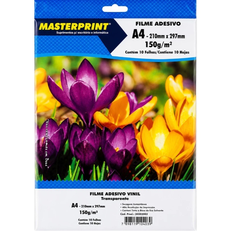 Papel Filme Adesivo Masterprint A4 150g Transparente 10 Fls