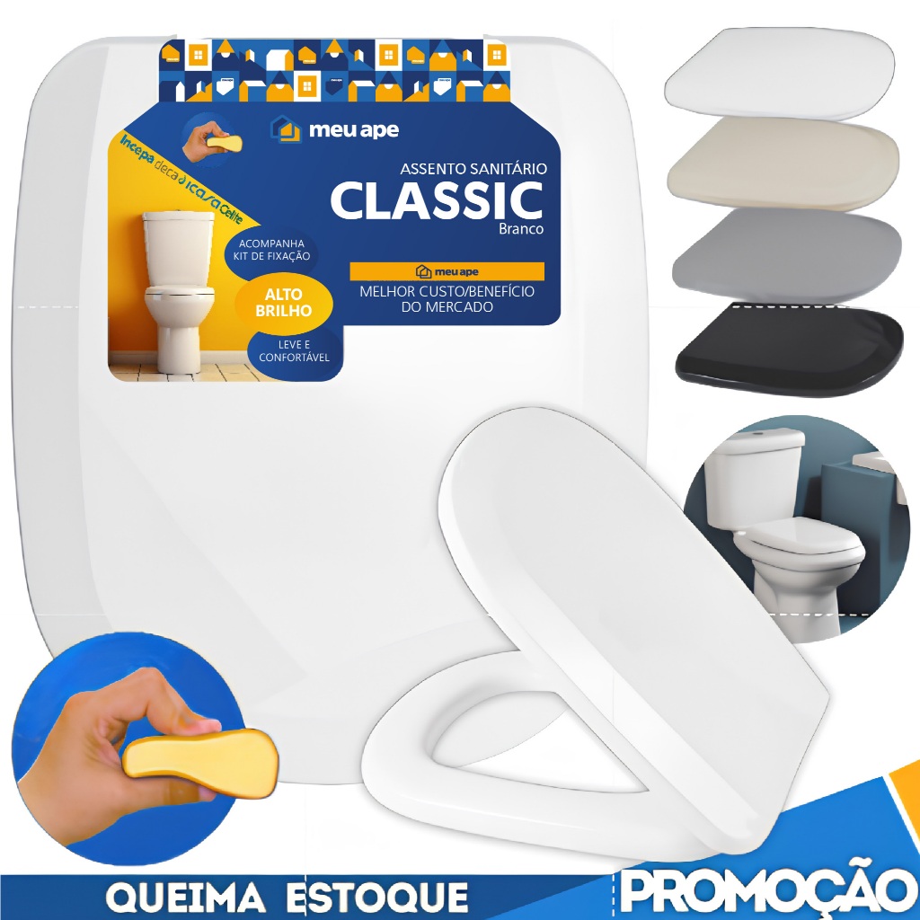 Assento Sanitário Tampa Vaso Almofadado Classic Quadrado Retangular Icasa Deca Celite Hervy Fiori