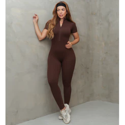 Macacão Feminino Esportivo Canelado Poliamida Academia Elástico Fitness 3RD SD1485