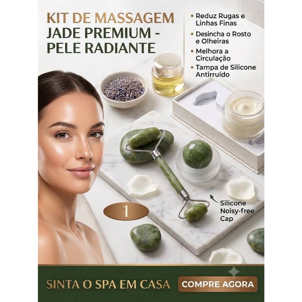 Rolo Pedra De Jade Com Placa Guasha Facial Cor Verde