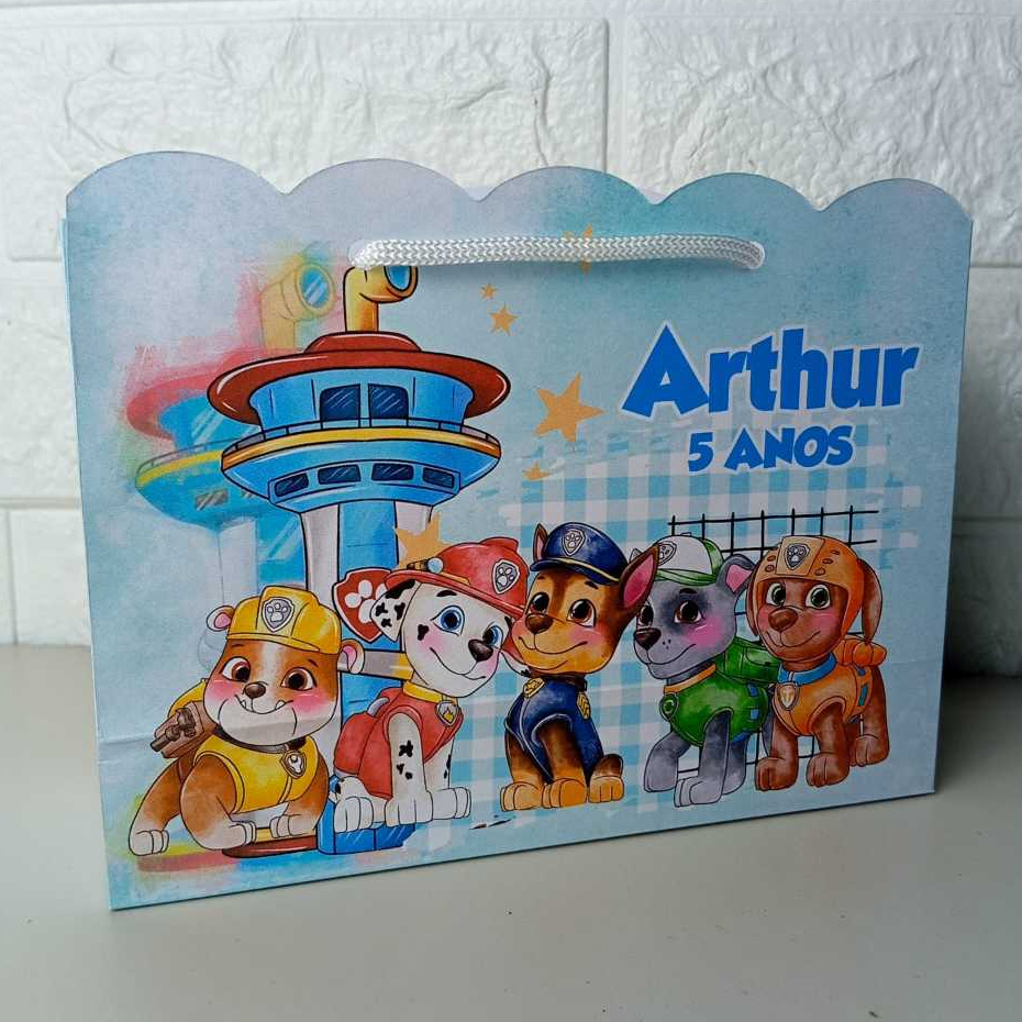 Sacolinha Personalizada Patrulha Canina Aquarela - PEGUE E MONTE Lembrancinha Festa Infantil