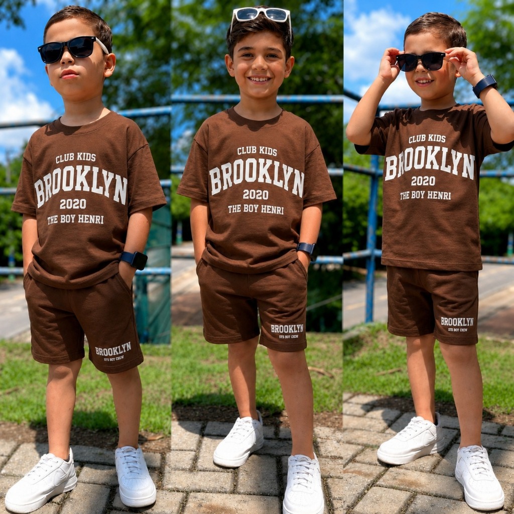 Conjunto Masculino Infantil Menino 2 a 14 Anos Camiseta e Bermuda Tecido Confortável e Leve