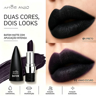 Batom Preto e Roxo - Alto Pigmento, Ideal para Maquiagem Artística e Halloween