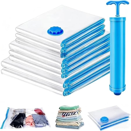 Kit 10 Saco À Vácuo Organizador + Bomba Manual Organização de Guarda Roupa Viagem Reutilizável
