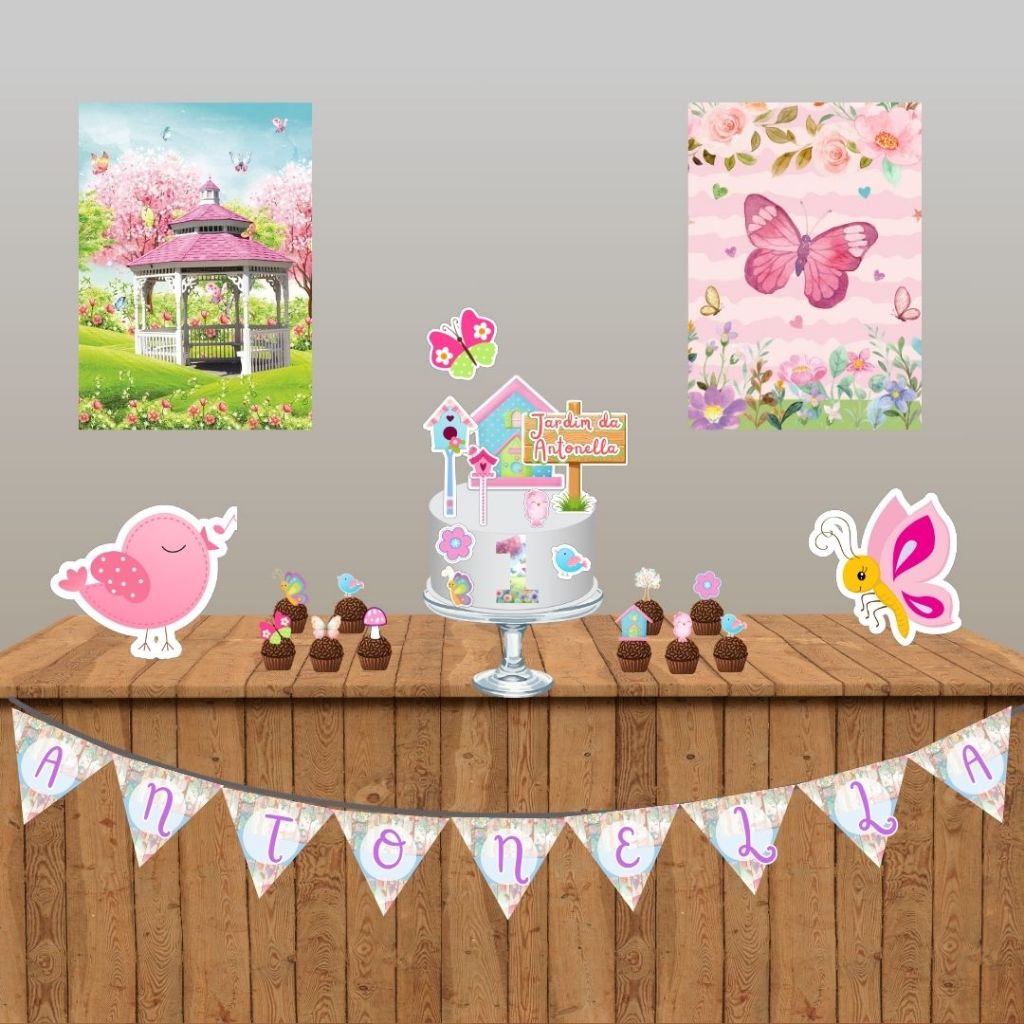 Kit só um bolinho Jardim Encantado Borboletas Personalizado Completo Decoração Aniversário e mesversário | Vários Temas