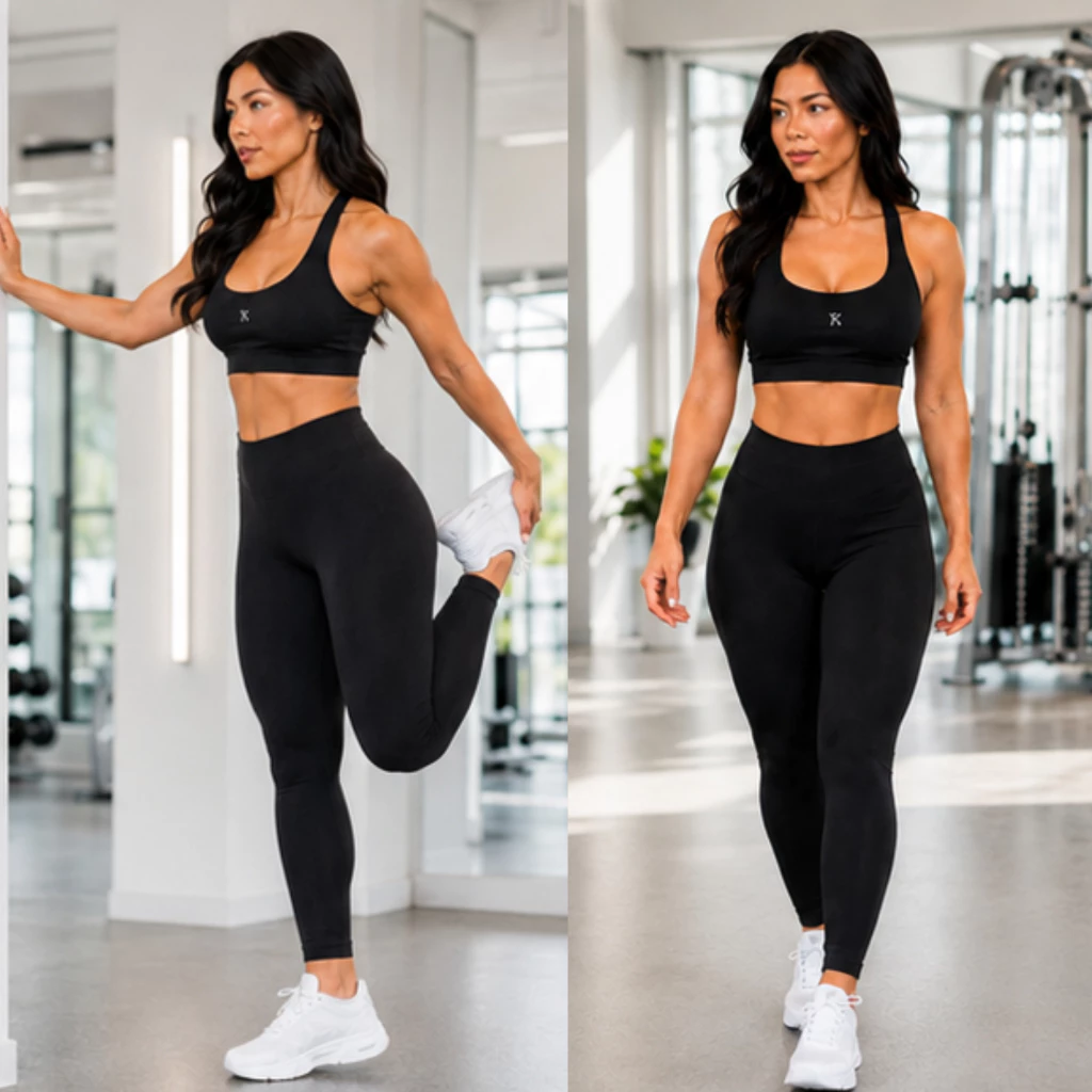 Conjunto Feminino Calça Legging e Top Preto Liso Fitness Academia Treino