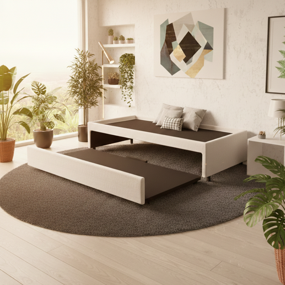 Bicama Box para Dois Colchões Solteiro Courino Branco 88x188