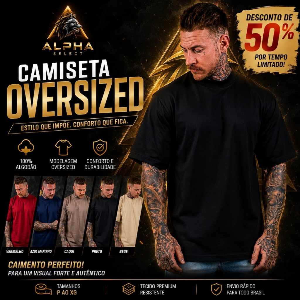 Camiseta Oversized Premium Masculina Unissex Lisa Algodão Streetwear Academia Conforto