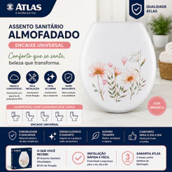 Assento Sanitário Almofadado Atlas Estampado Floral Branco Encaixe Universal