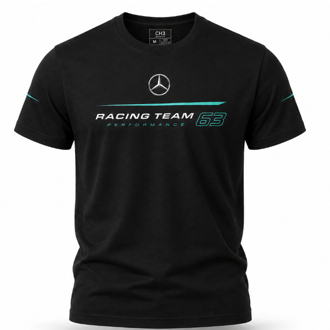 Camisa de Algodão Masculina Preta Racing Team 63 F1 Motorsport Estilo Automobilismo