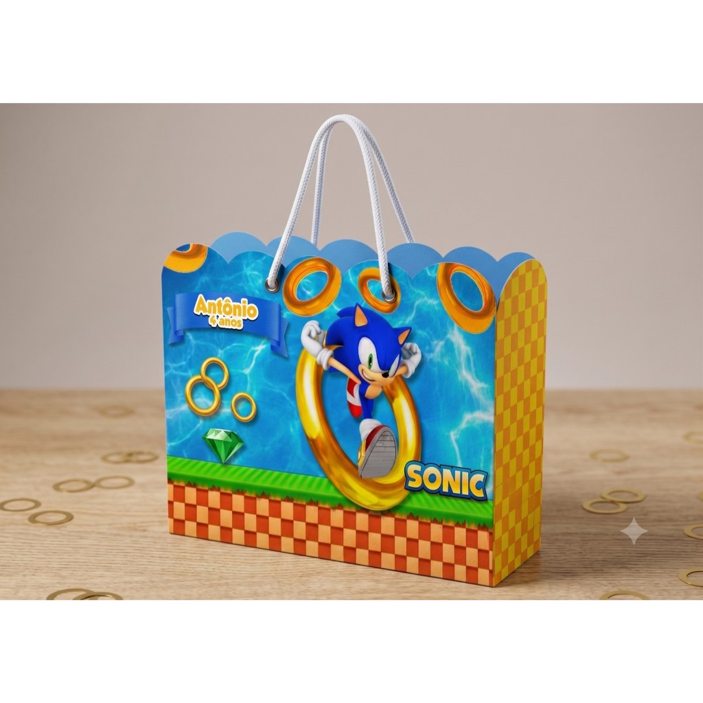 Sacolinha Personalizada Festa Infantil 20x15cm Nuvem Lembrancinha Carros Estilo Sonic