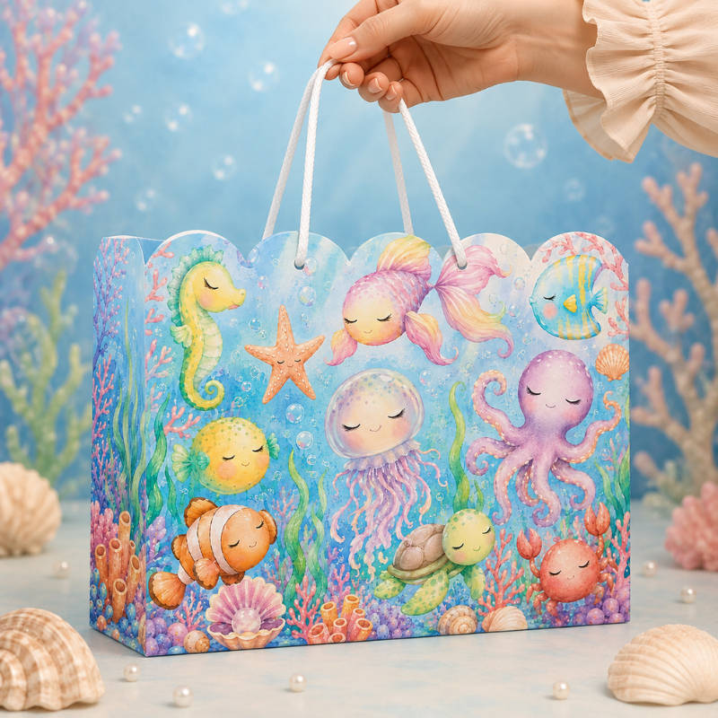 ENVIO RÁPIDO - Sacolinha Personalizada Fundo do Mar Menina | Sacolinha Festa Fundo do Mar | Lembrancinha Aniversário