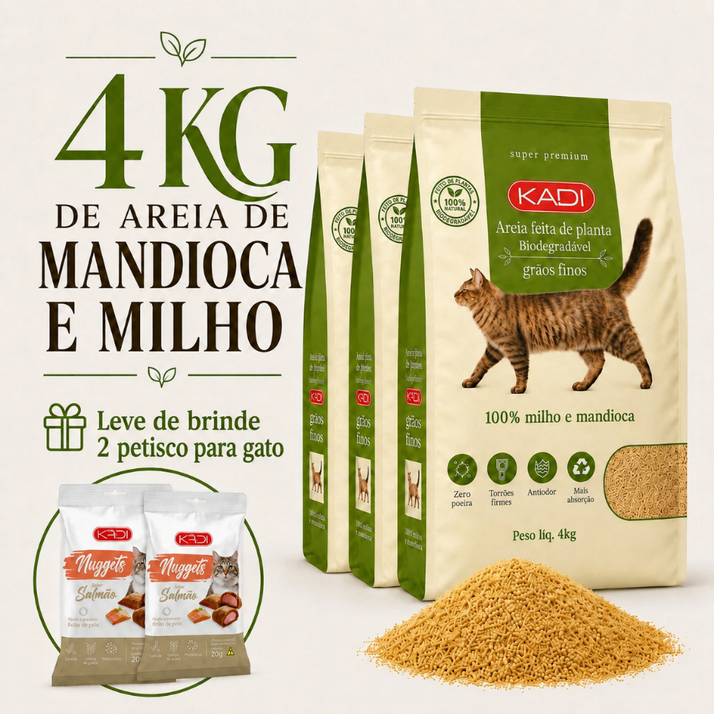 Areia de Mandioca e Milho para Gatos 4kg