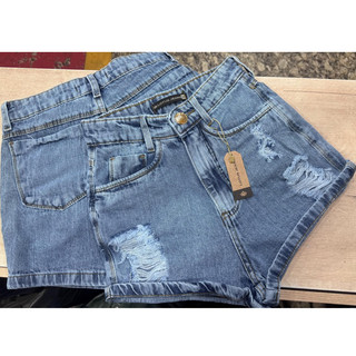 short jeans cintura alta marmorizado e navalhado 100% algodão