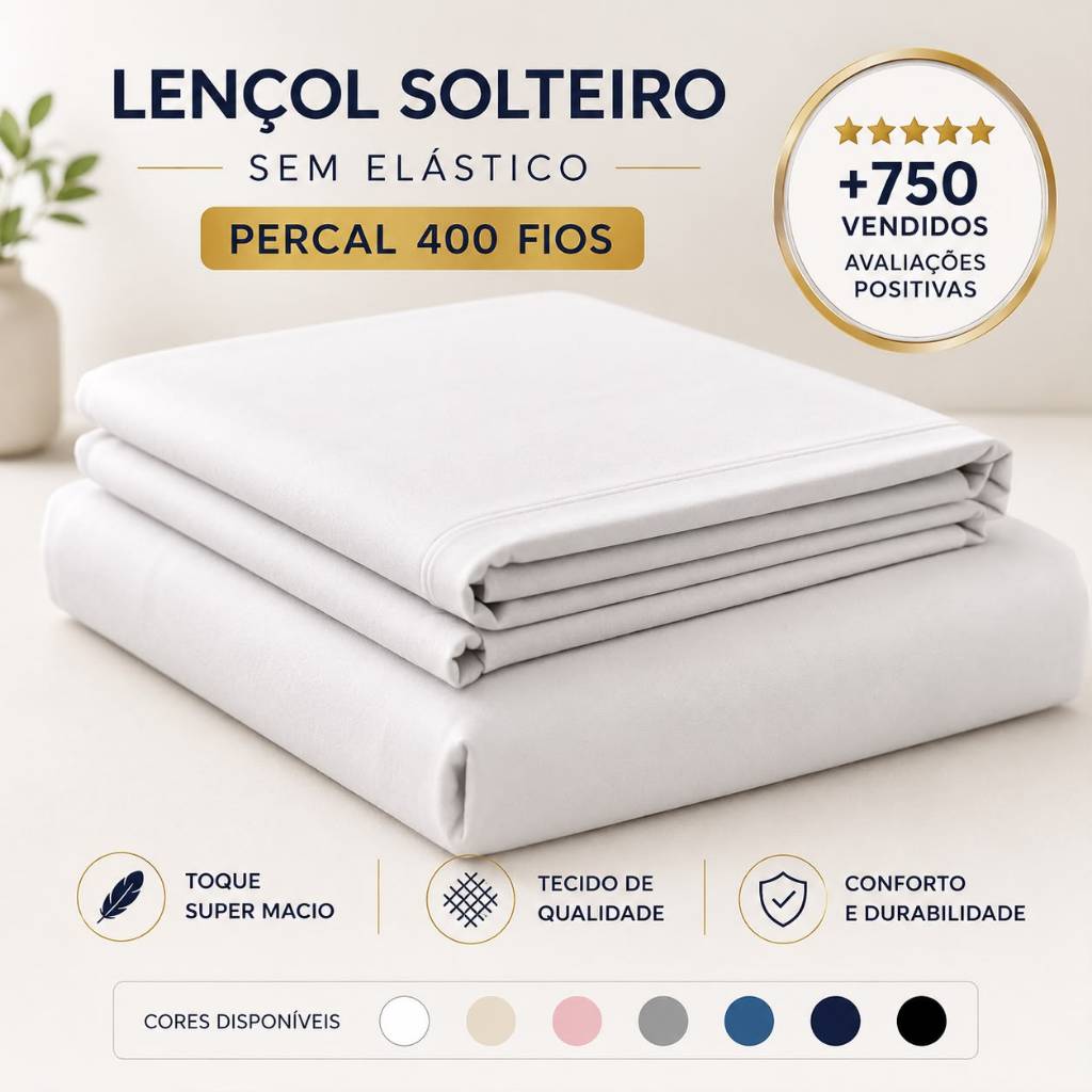 Lençol de Cobrir Solteiro Sem Elástico Micro Percal 400 Fios Premium
