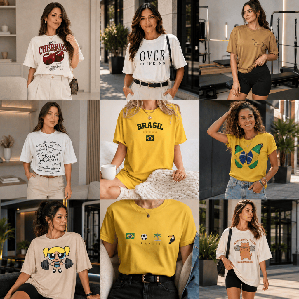 Camiseta Feminina QUEIMA DE ESTOQUE Estampa e Cor Aleatoria Camisa 100% Algodão