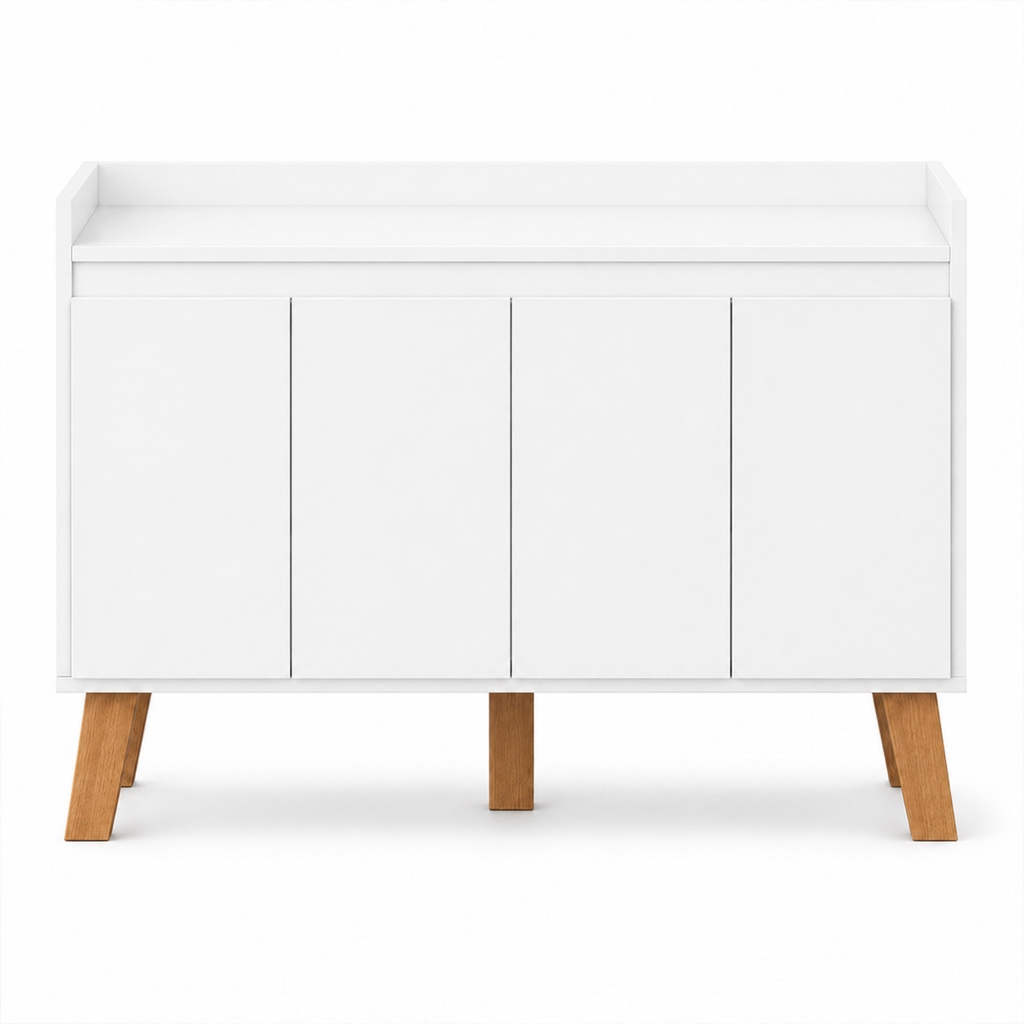Imagem Aparador Buffet Balcão 4 Portas Moderno Organizador para Sala de Jantar Cozinha Cantinho do Café Pés em Madeira