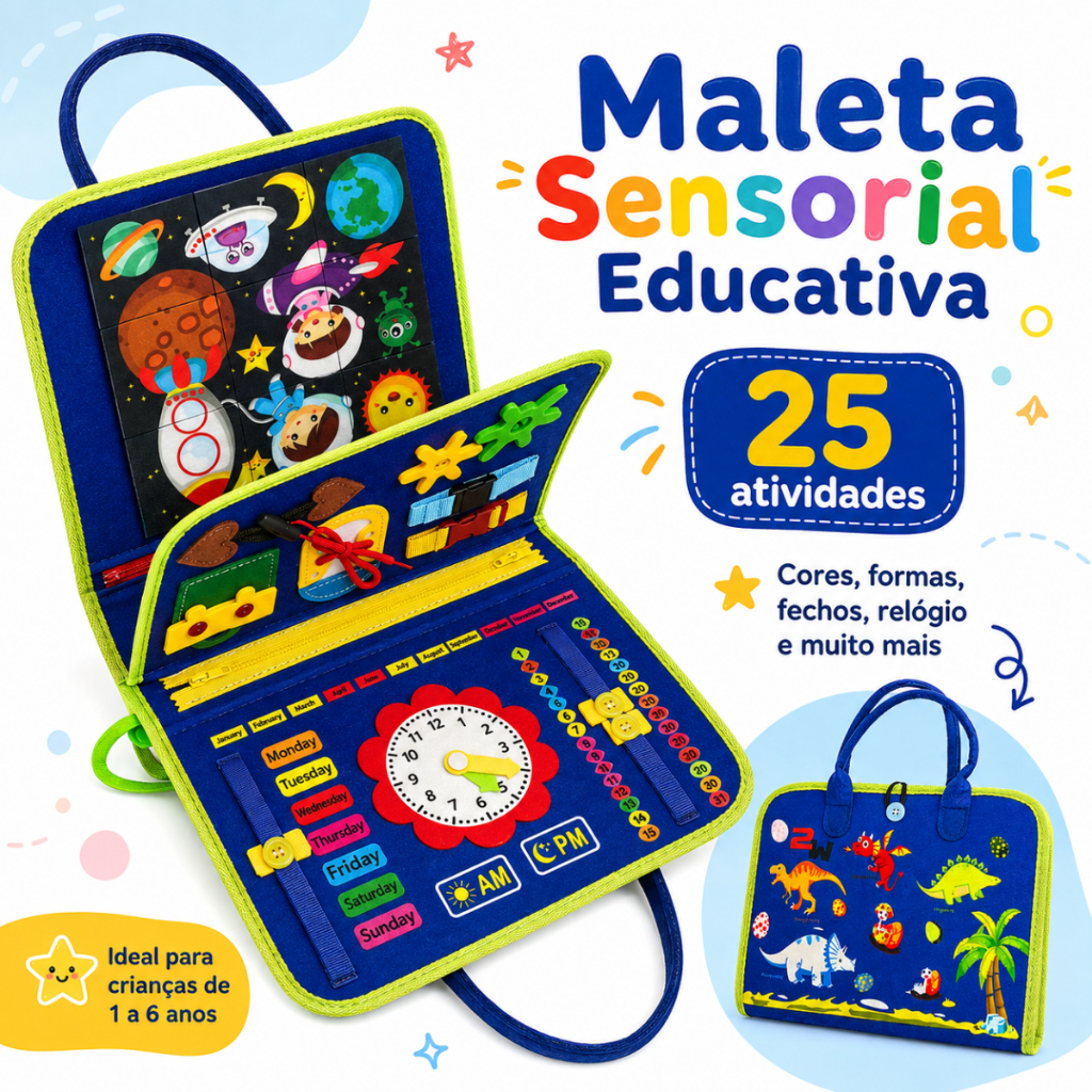 Maleta Sensorial Montessori 25 Atividades Brinquedo Educativo Infantil Coordenação Motora