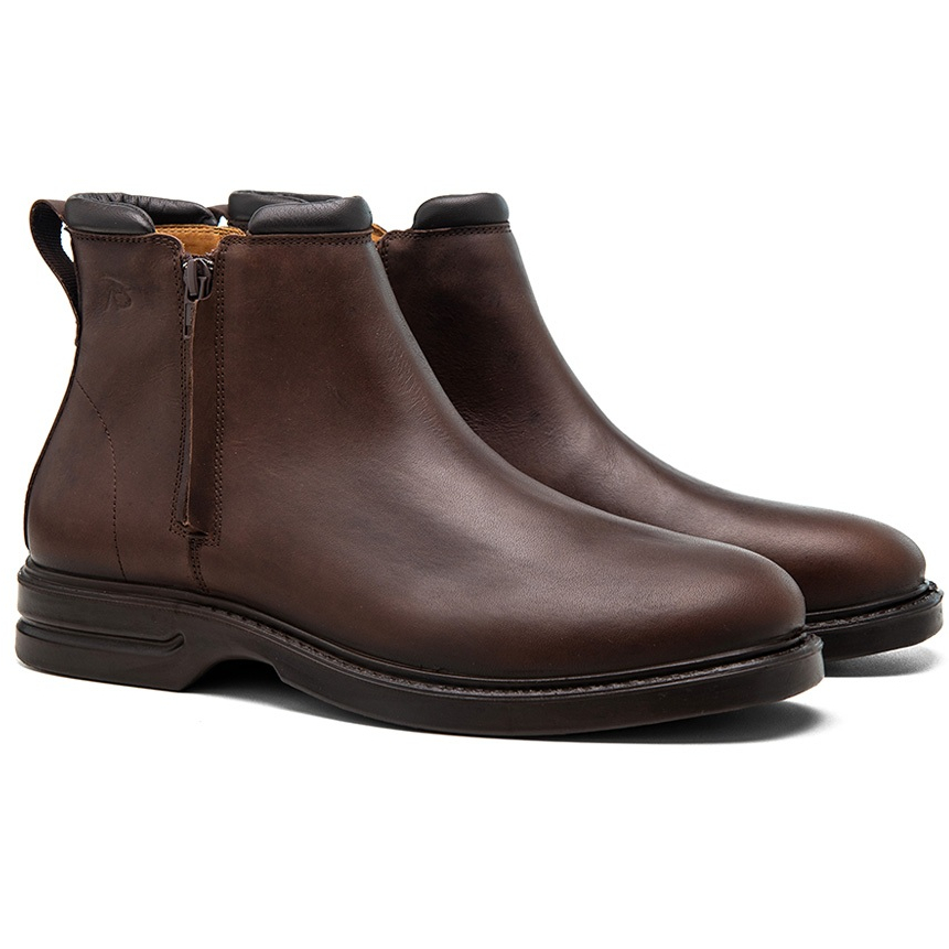 Botina Masculina Couro Legítimo Zíper Solado PU Premium Confortável Trabalho Casual