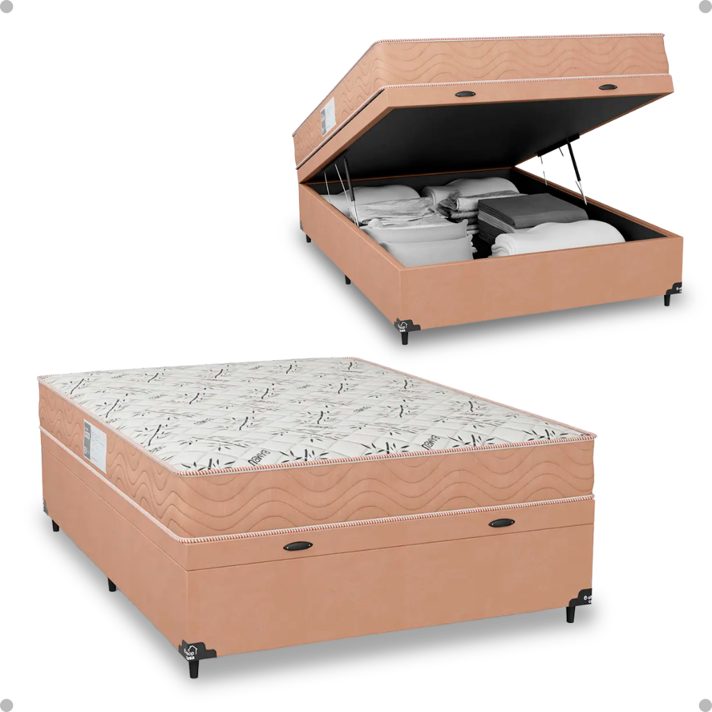 Cama Box Baú Casal + Colchão D33 One Face - Suede Bege