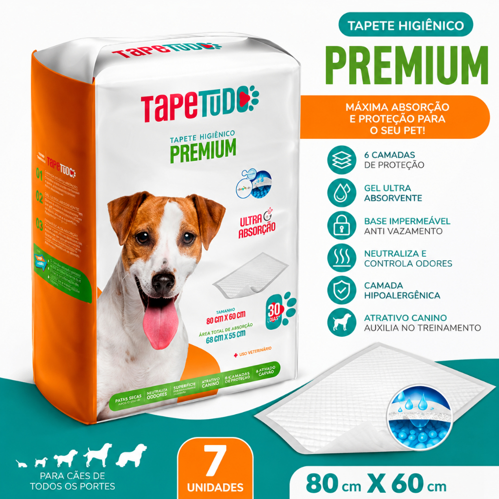 TAPETE HIGIÊNICO ABSORTEC TAPETUDO SUPER PREMIUM 80 x 60 cm – PACOTE COM 30 UNIDADES
