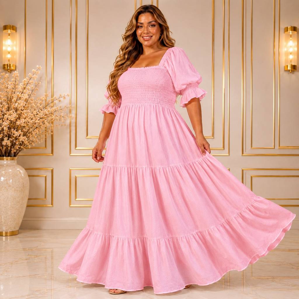 Vestido três marias plus size longo para gestantes com mangas soltinho cores lisas