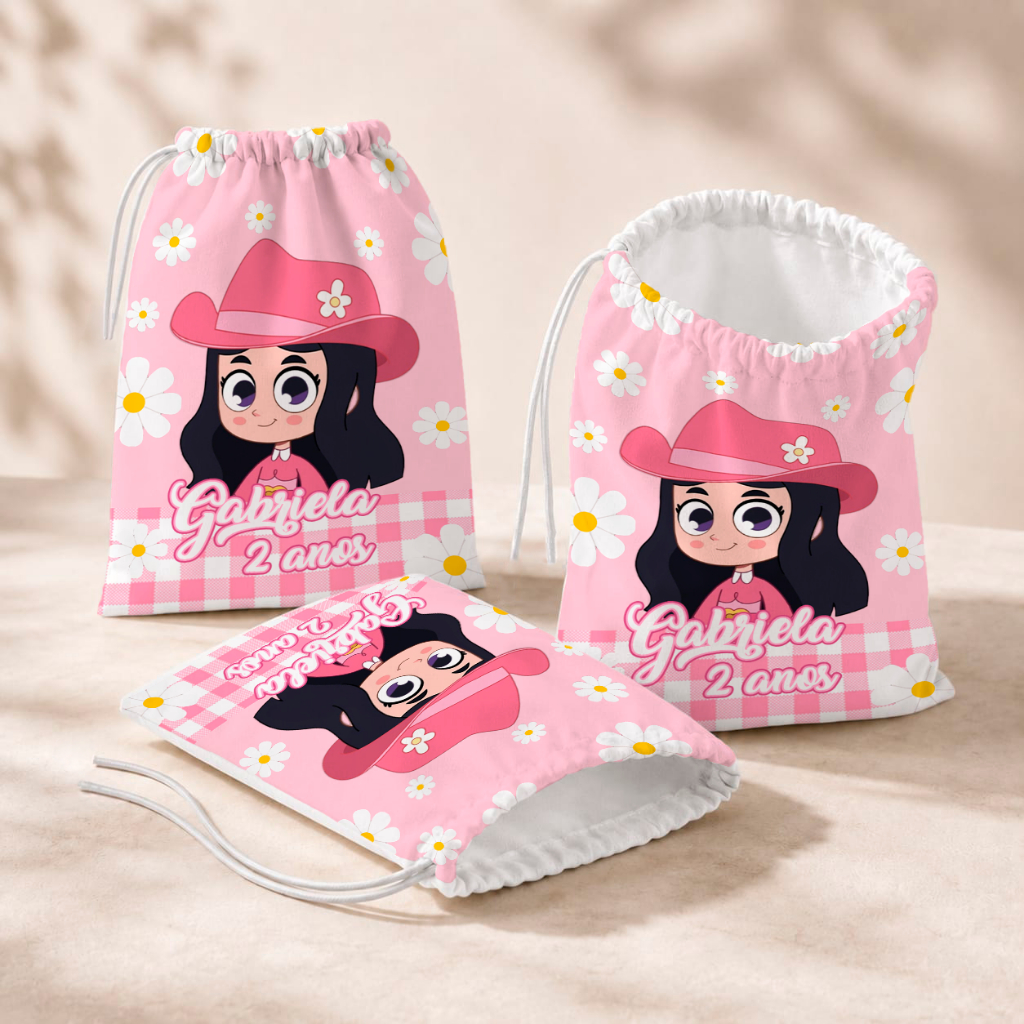 20 Sacolinhas Personalizada Festa Infantil 18x26 Aniversário Lembrancinha Boiadeirinha M1
