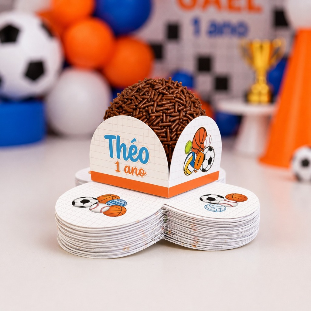 100 forminhas personalizadas BOLAS ESPORTIVAS futebol - festa infantil lembrancinhas decoração