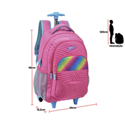 Mochila de Mão e Costas Rodinha Infantil Juvenil Menina Feminino Escolar Flexível Resistente Fashion