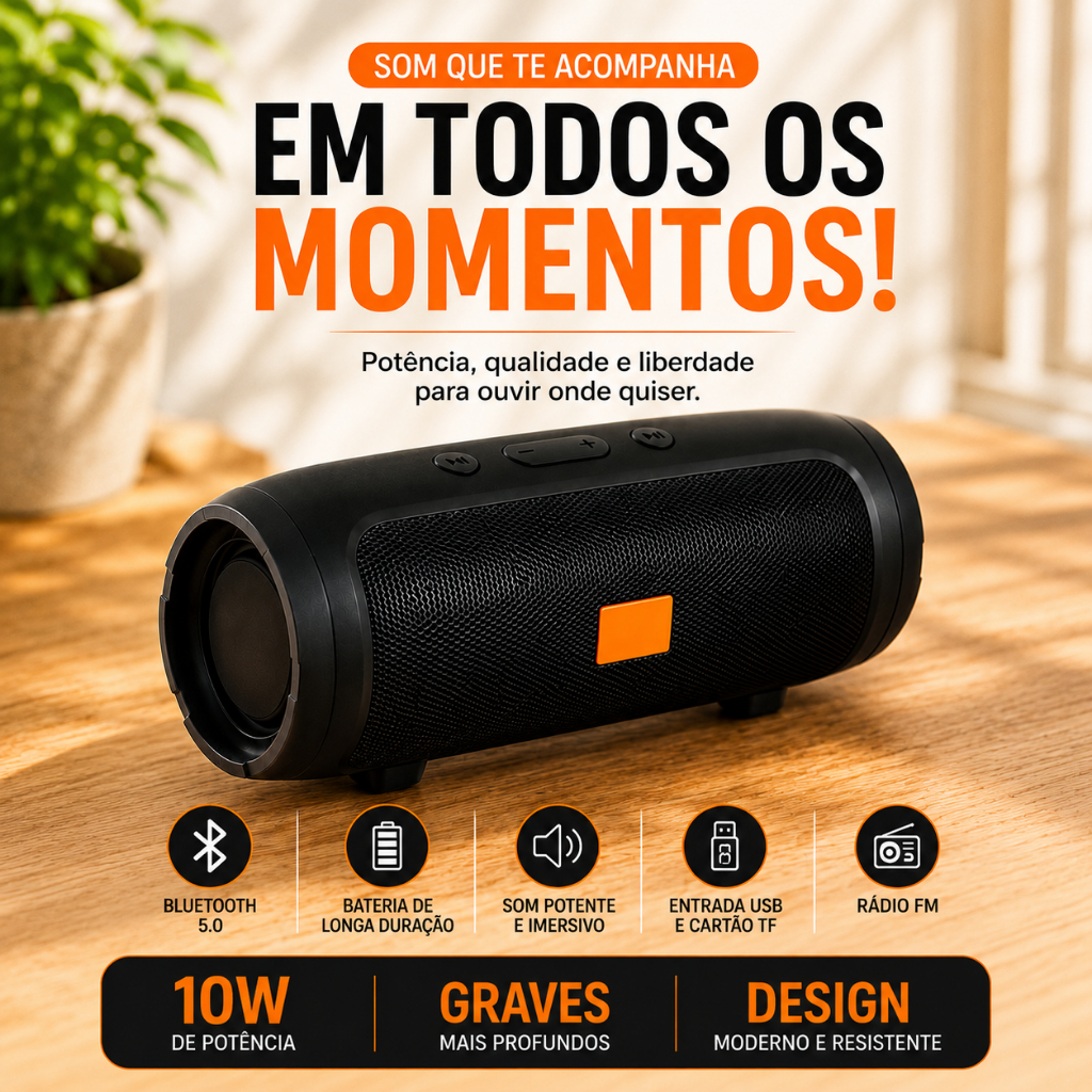 Caixa De Som Bluetooth Portátil USB Rádio FM Som Potente
