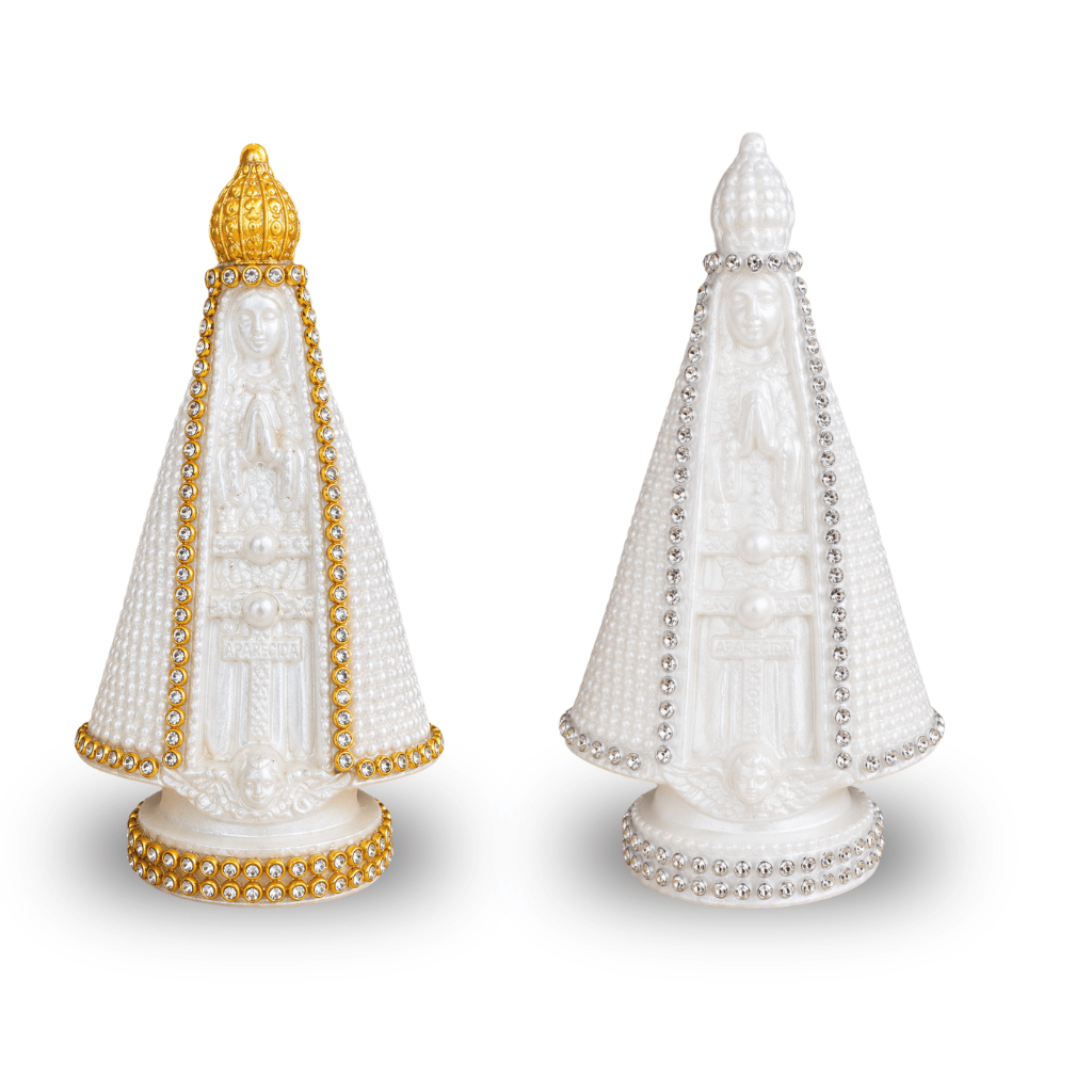 Imagem Nossa Senhora Aparecida Bolinha em Gesso 10 cm com Base em Feltro e Strass