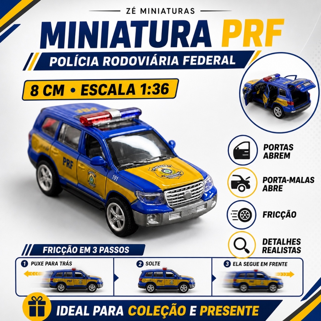 Miniatura Policial PRF Coleção 1/36 Brinquedo Abre As Portas - Alto Detalhes