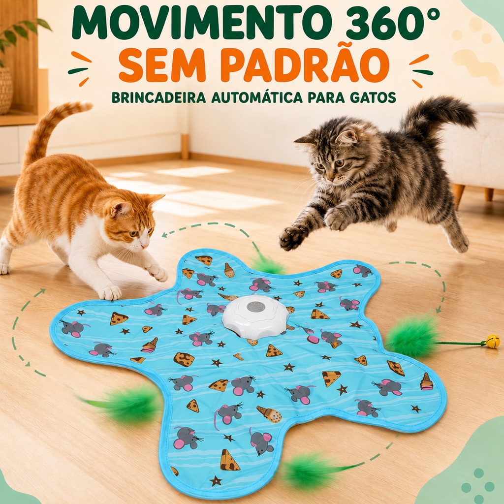 Brinquedo Interativo para Gatos Automático 360° Recarregável USB-C com Penas de Reposição, Lagartas e Sino