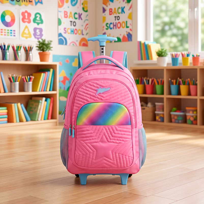 Mochila de Mão e Costas Rodinha Infantil Juvenil Menina Feminino Escolar Flexíve