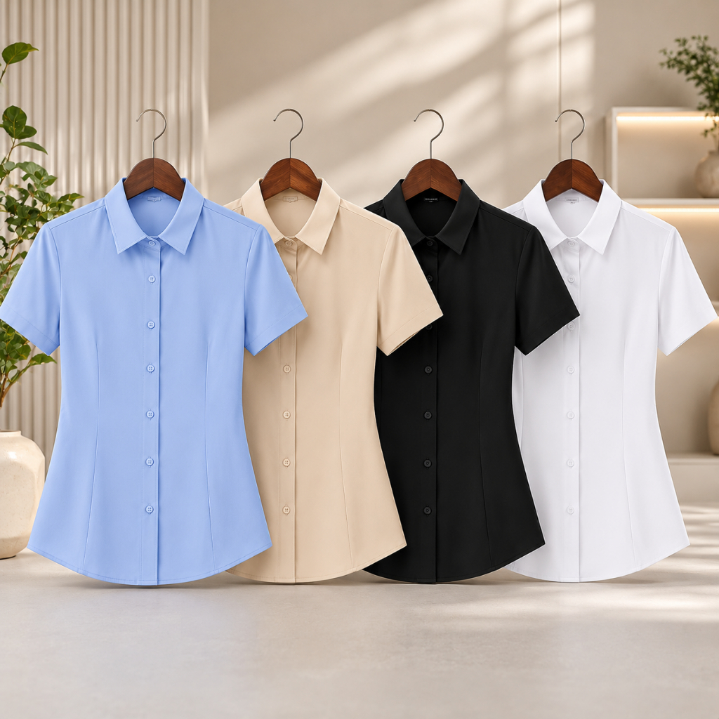 Camisa PLUS SIZE Uniforme Feminina Camisa social manga Curta Feminina Uniforme Casual Elegante importado