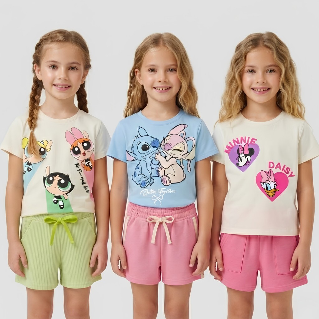 Kit 3 Conjuntos Infantil Feminino Verão Sortido Estampas Fofas Tam. 1 ao 8 Anos Roupa Infantil Menina