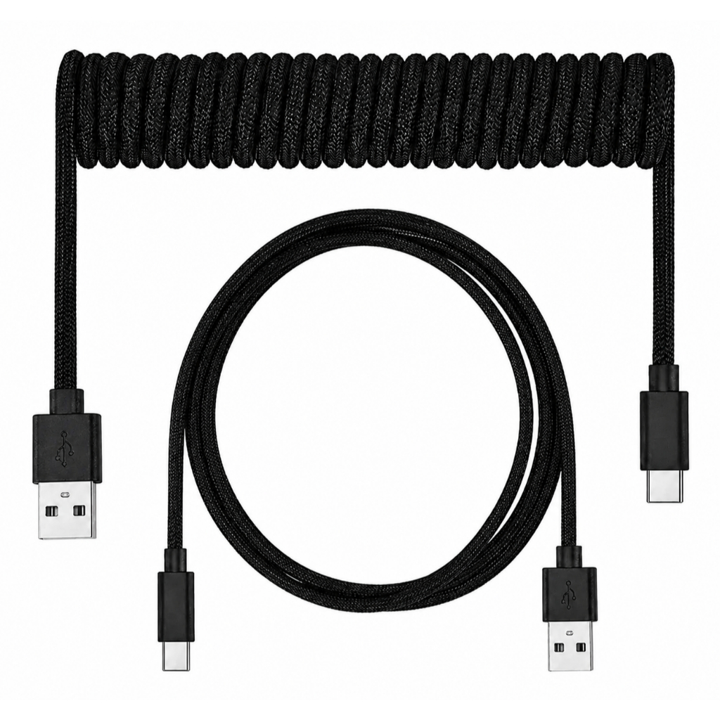 Cabo Aviador Coiled Enrolado Espiral 3m USB-C Para USB-A Trançado Teclado Mecânico Gamer Conector Destacável GX12