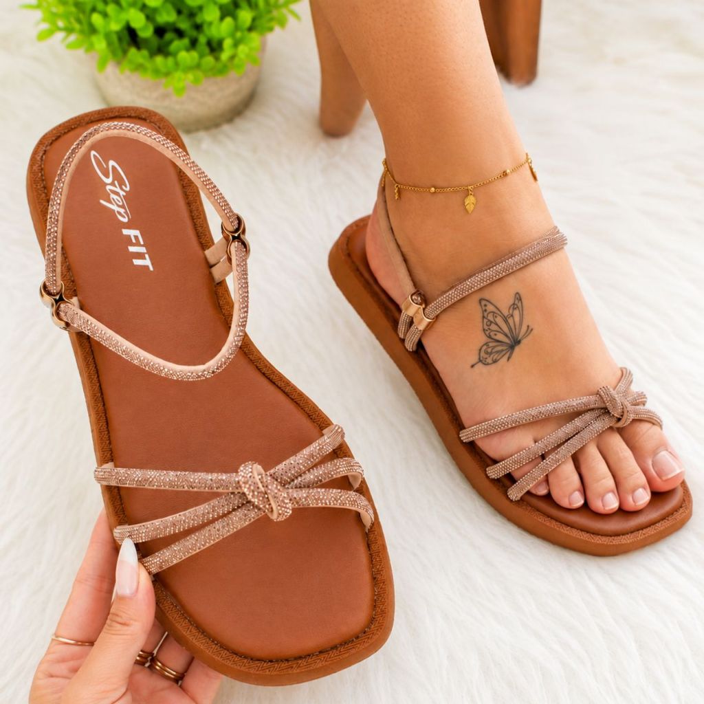 Sandália Rasteirinha Feminina Confortável Elegante Papete Casual Com Strass Envio Imediato