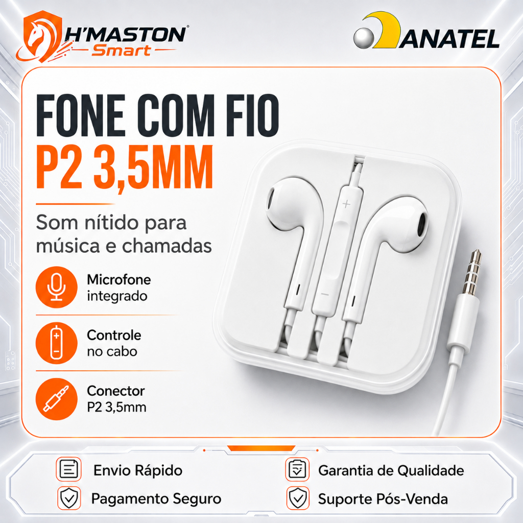 Fone de Ouvido H'Maston P2 3.5mm com Microfone e Controle de Chamadas para PC,Notebook,PlayStation,Xbox eNintendo Switch