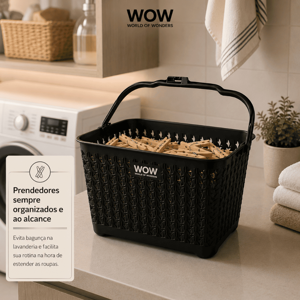 Cesto Com Alça organiza Prendedor de Roupas Lavanderia Preto · foto 2
