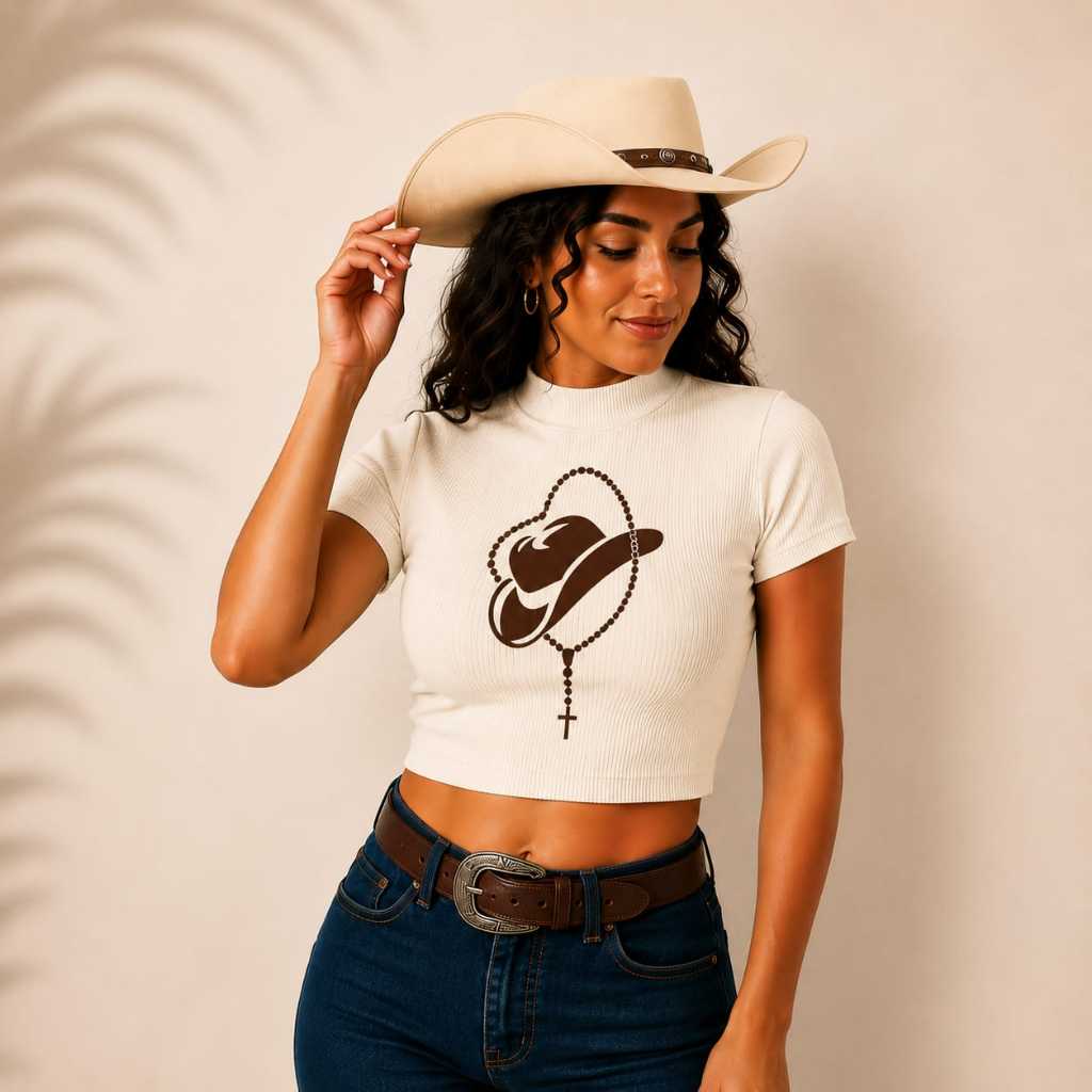 Blusa Cropped Feminino Canelado Premium Algodão e Elastano Country Rodeio Festa Country Manga Curta Gola Alta