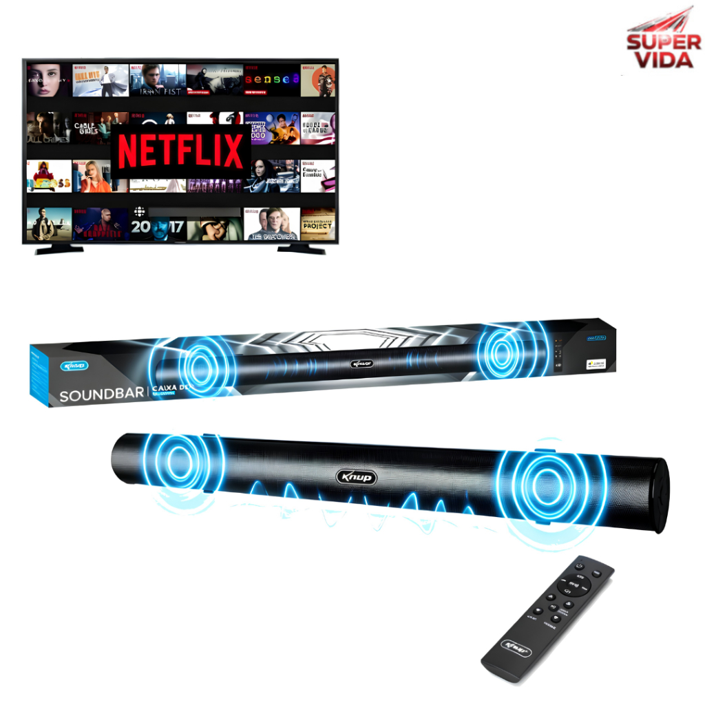 Caixa de Som Soundbar para TV Bluetooth 60W RMS HDMI ARC Óptico Home Theater Filmes Séries e Música