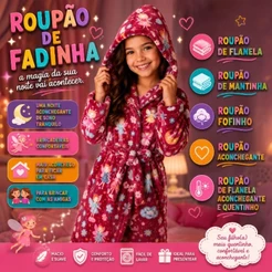 Roupão Fofinho Inverno Menino Dinossauro e Menina Fadinha Com Capuz Manga Longa