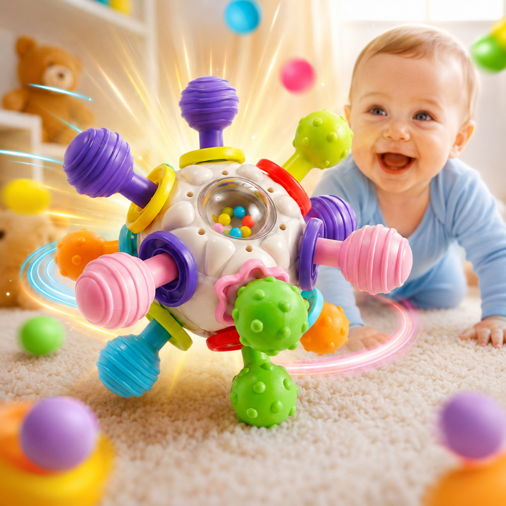 Brinquedo Chocalho Bebe Sensorial Mordedor Massageador Colorido
