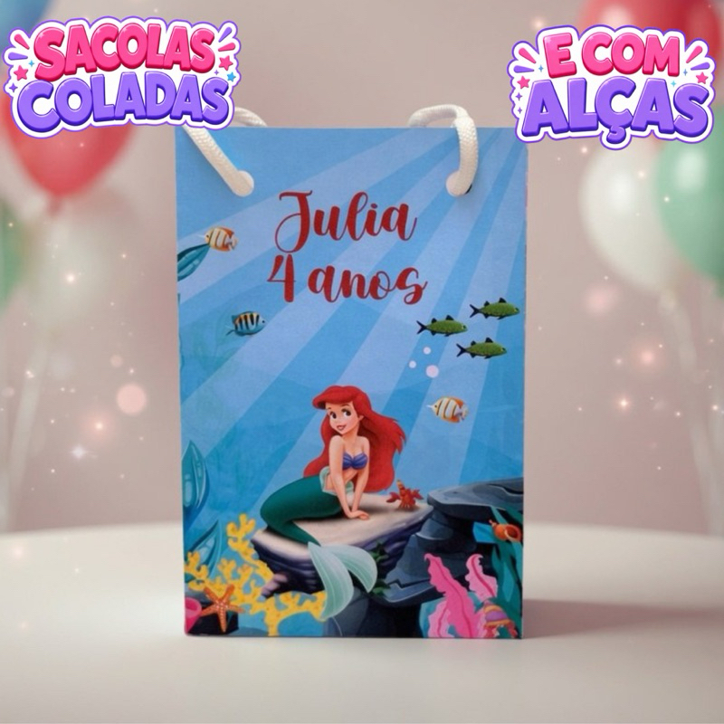 Sacolinha Ariel Personalizados/Lembrancinha de Festa/Aniversário/Lembrancinha Festa Infantil
