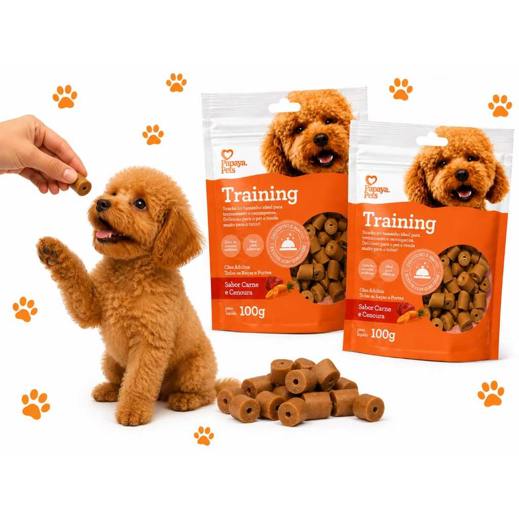 Petisco Training Para Treinamento Papaya Pet kit com 3 Unidades Sabor Carne e Cenoura Cães Todos os Portes