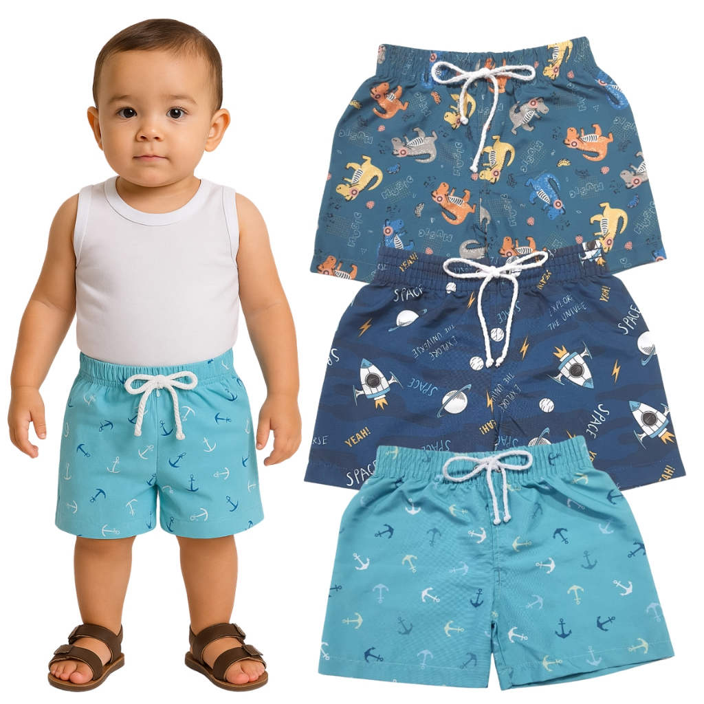 Bermuda Short De Tactel Bebê Kit C/3