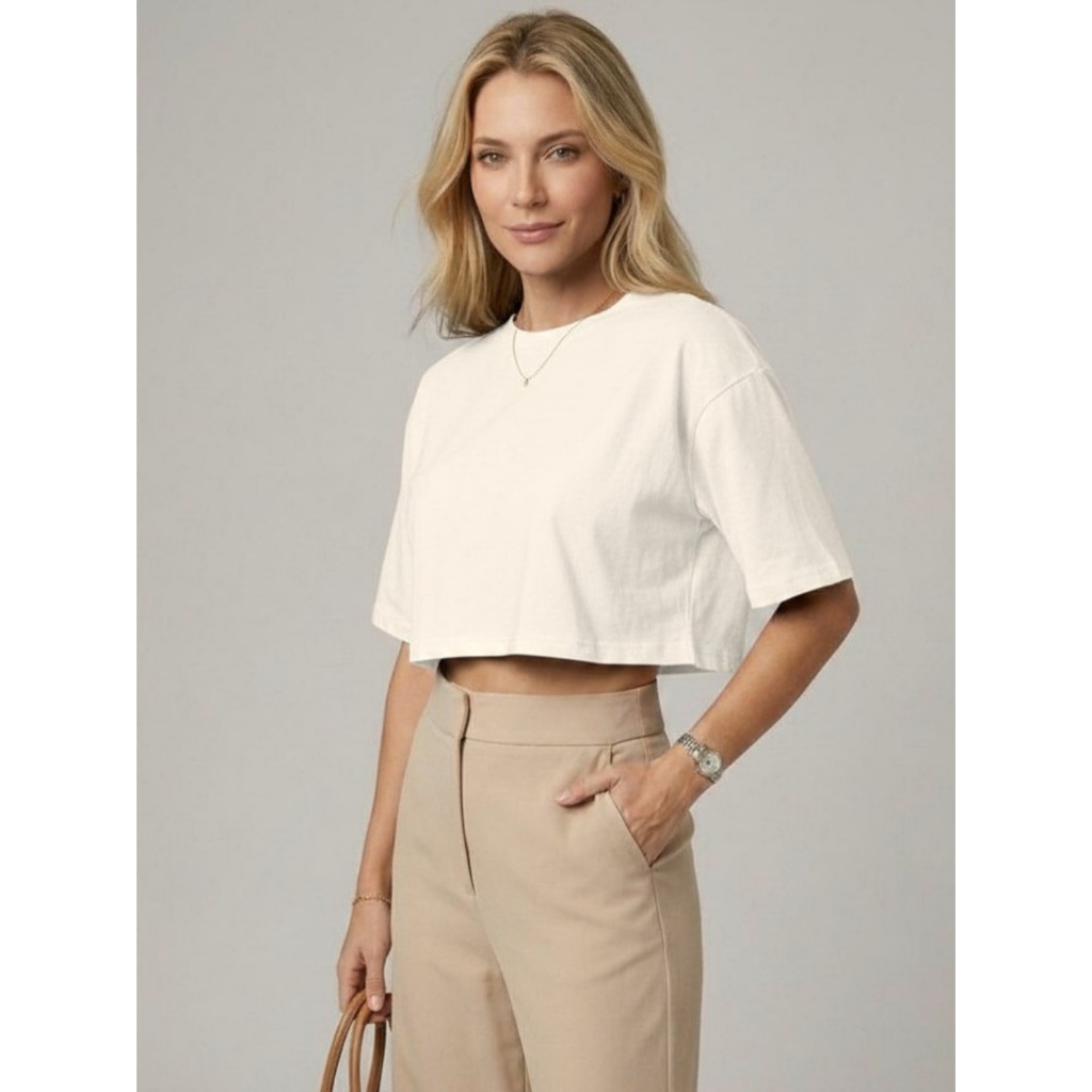 Camiseta feminina cropped oversized 100% algodão, básica, premium, estilo urbano, casual.